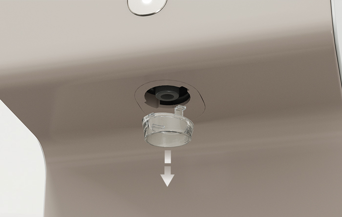 Pandangan dekat faucet Coway Cinnamon yang boleh ditanggalkan