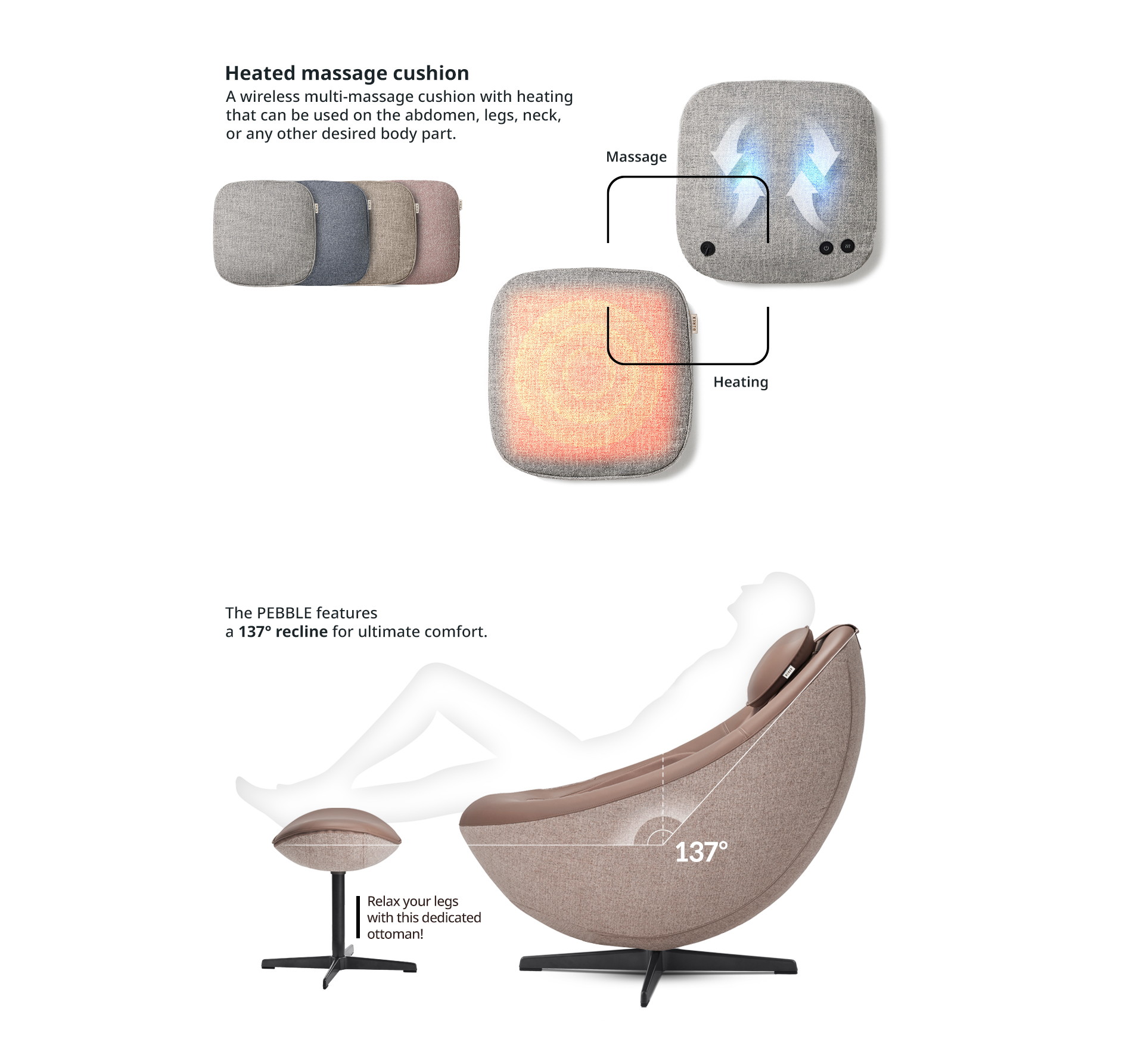 Coway BEREX PEBBLE dengan heated cushion dan recline 137 darjah
